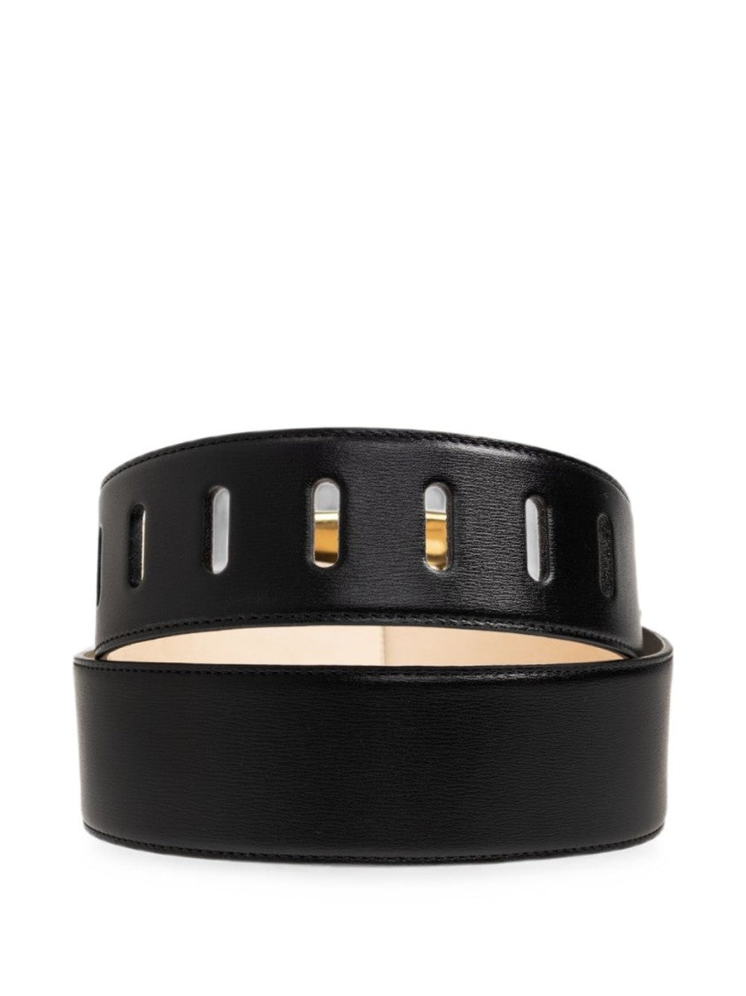 Balmain Black Wide Gold Buckle Belt