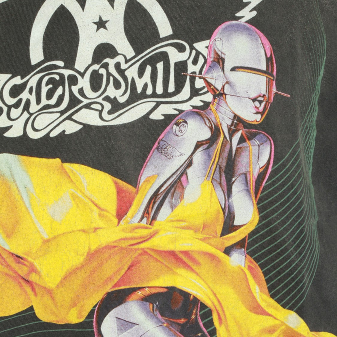 Saint Mxxxxxx Washed Black Graphic T-Shirt With Futuristic Design