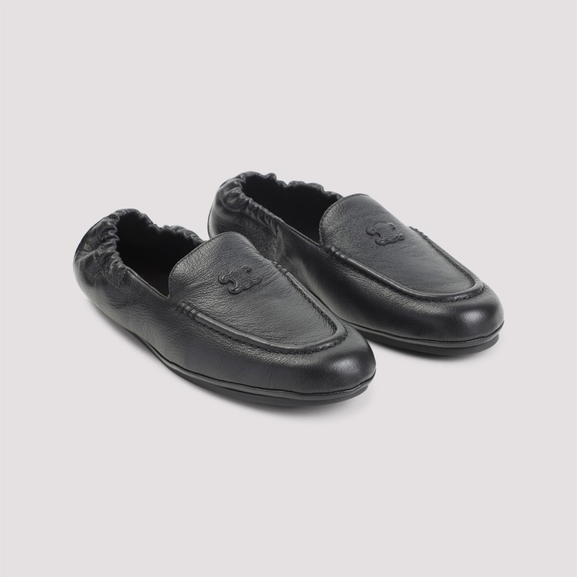 Celine Minimalist Black Goat Skin Loafers With Embossed Logo