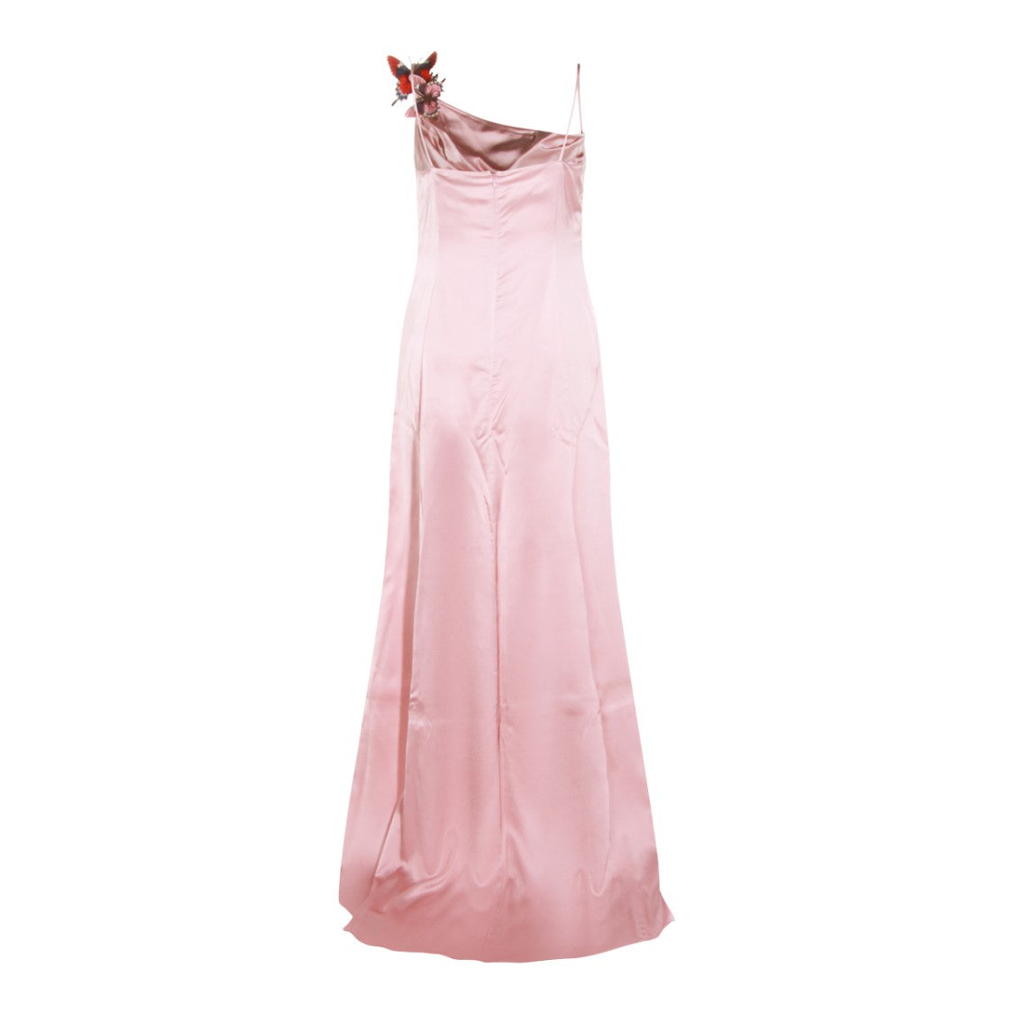 Blumarine Pink Viscose Dress With Butterfly Embroidery And Side Slit