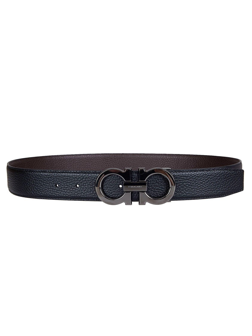 Ferragamo Textured Leather Belt With Polished Metal Buckle