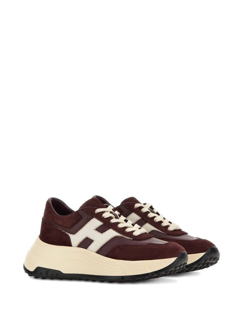 Hogan Burgundy Suede Sneakers With Cream Accents