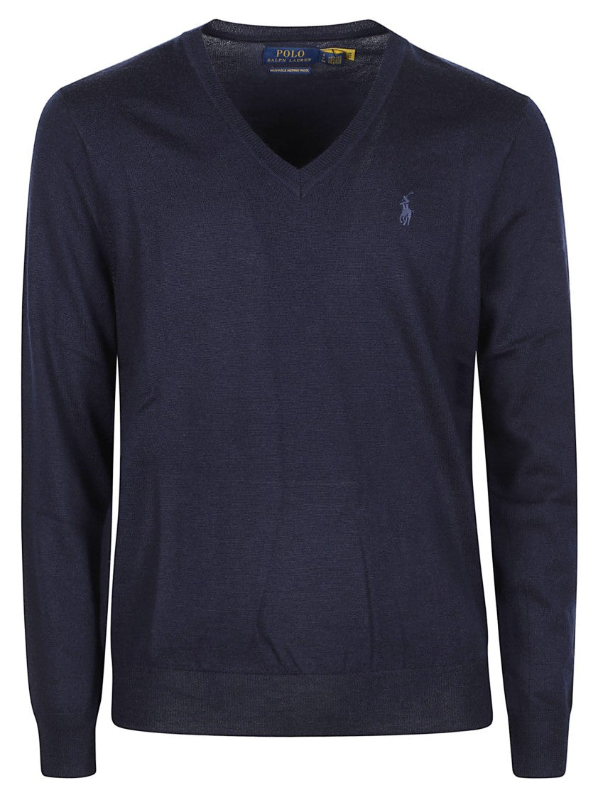 Polo Ralph Lauren Fitted Fine-Knit Wool V-Neck Sweater