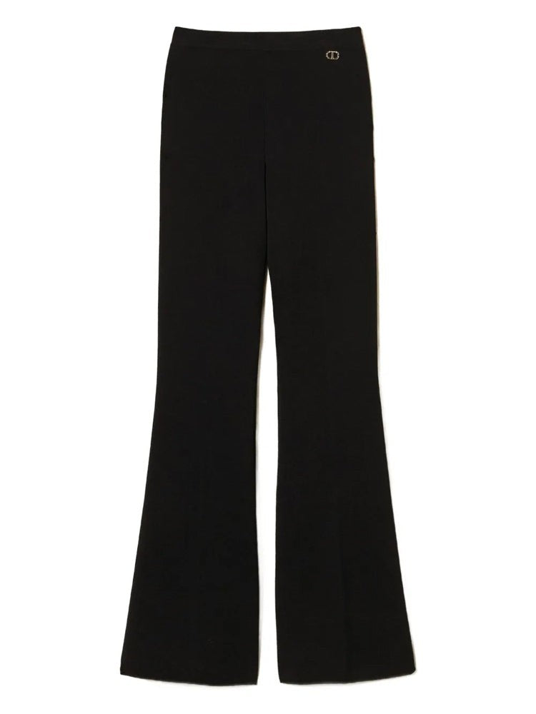 Twin-Set Flared Trousers With Smooth Texture And Subtle Logo Detail