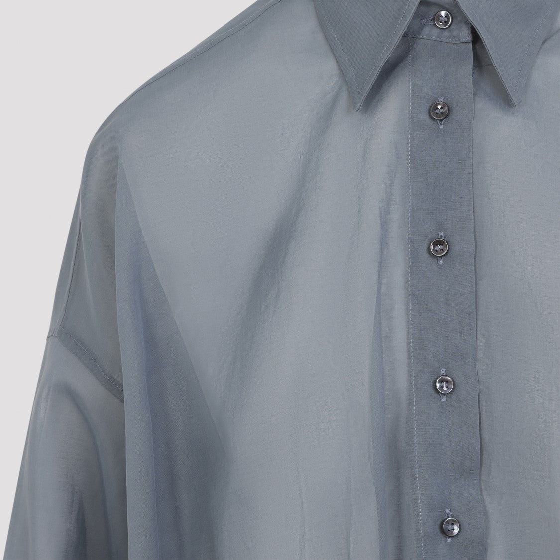 Brunello Cucinelli Semi-Sheer Cotton Shirt With Classic Pointed Collar