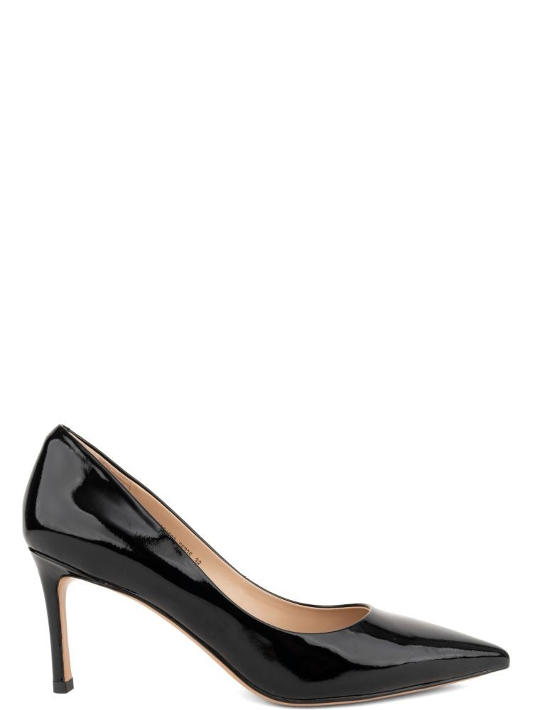 Linda Baumann Black Glossy Pointed-Toe Leather Pumps