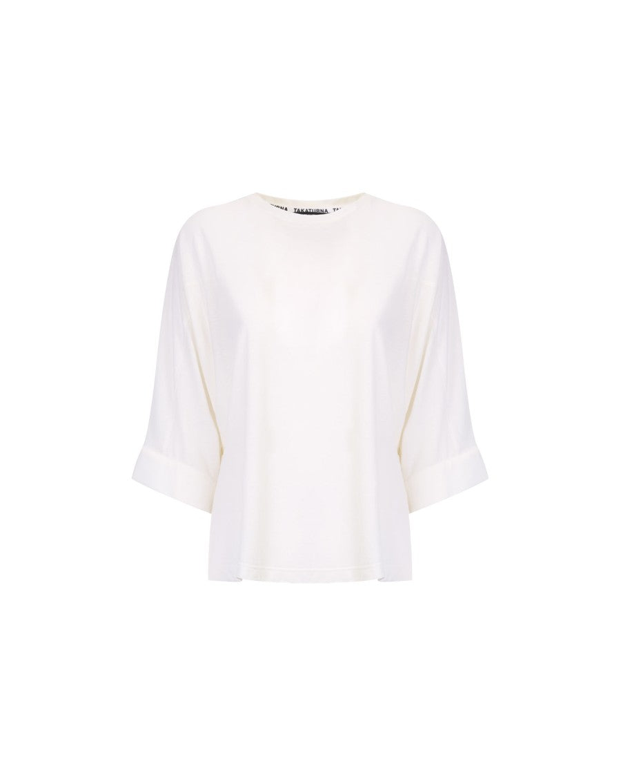 Takaturna Kimono-Style T-Shirt With Breathable Cotton Crêpe And Tone-On-Tone Embroidery
