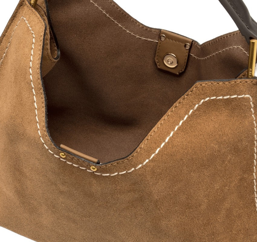 Gianni Chiarini Trapezoidal Suede Handbag With Metal Accents