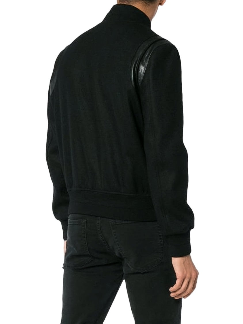 Saint Laurent Classic Bomber Jacket With Leather Shoulder Accents