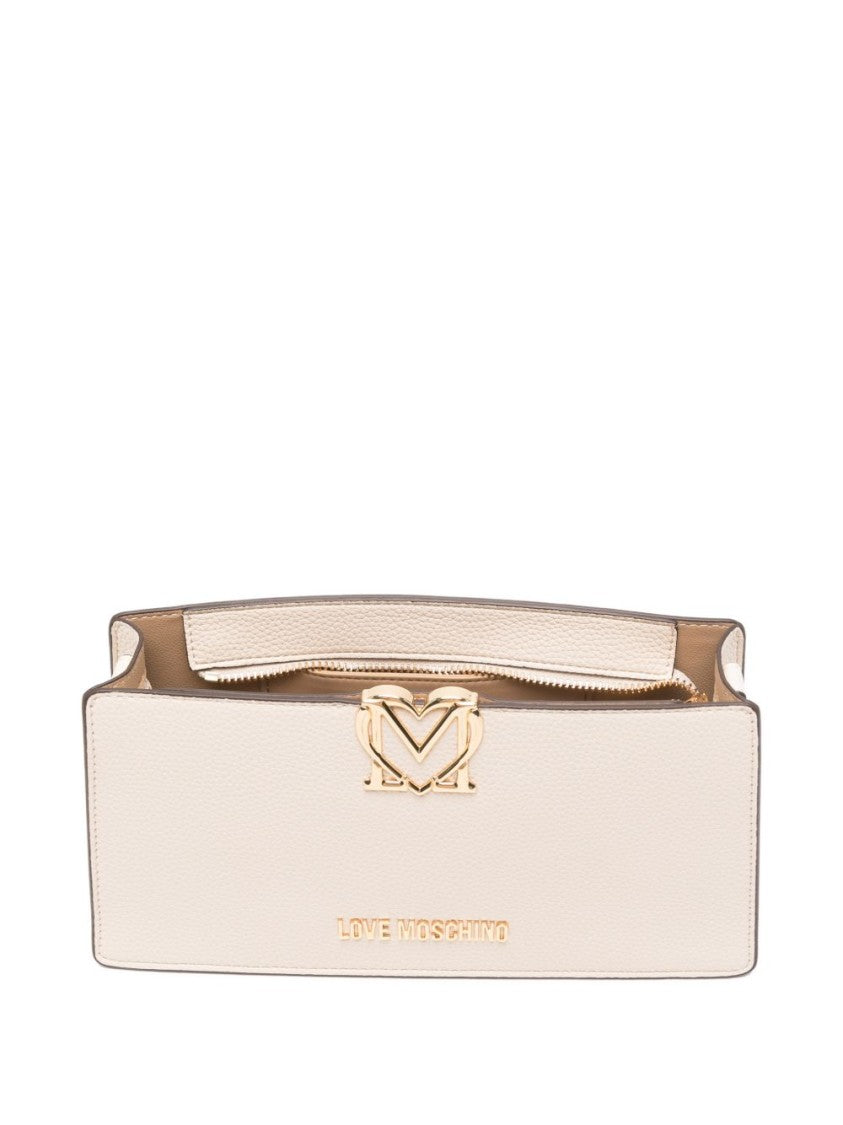 Love Moschino Ivory Textured Shoulder Bag With Gold-Tone Emblems