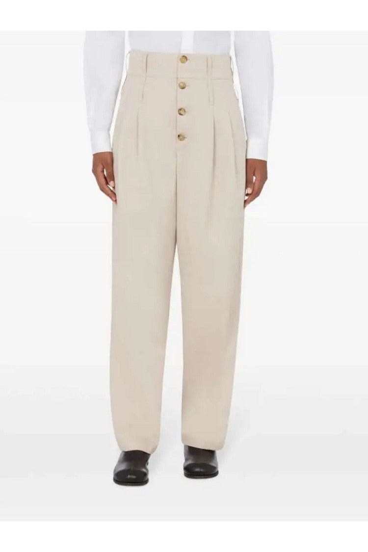 Moschino Beige Gold-Button Front Straight-Leg Pants