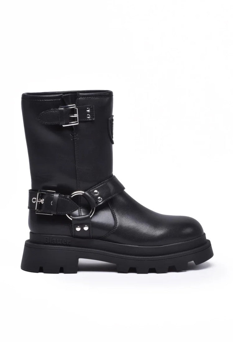 Blauer Black Leather Rubber Men's Biker Boots
