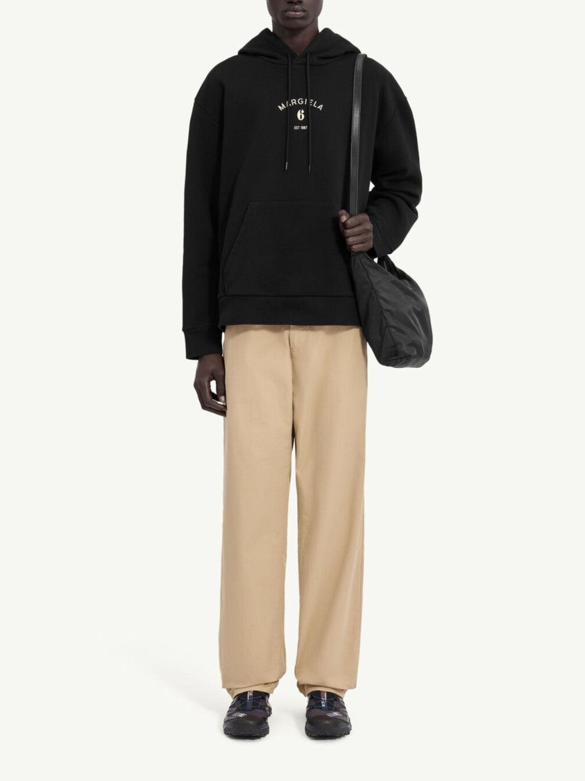 Mm6 By Maison Margiela Black Central Logo Print Cotton Hoodie