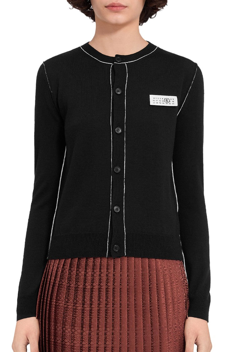 Mm6 By Maison Margiela Fitted Cardigan With Iconic Numeric Logo And Contrast Trim
