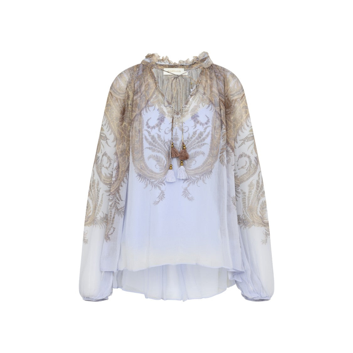Zimmermann Flowy Gradient Blouse With Ruffled Neckline