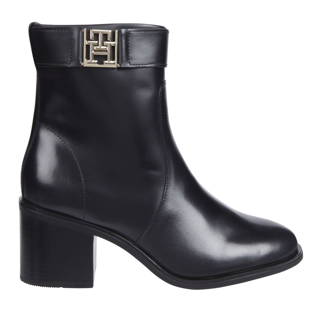 Tommy Hilfiger Black Leather Mid-Block Heel Boots