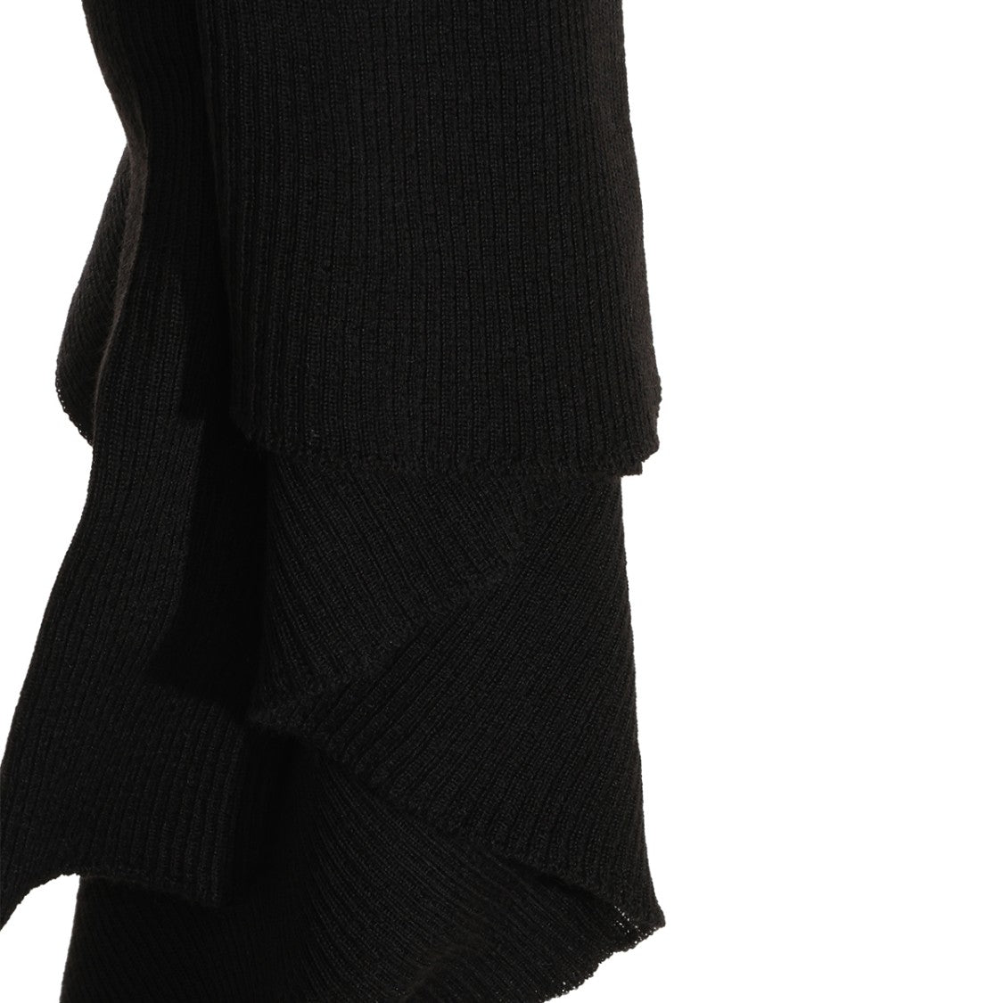 Rick Owens Asymmetrical Black Wool Knit Sweater With Ribbed Texture