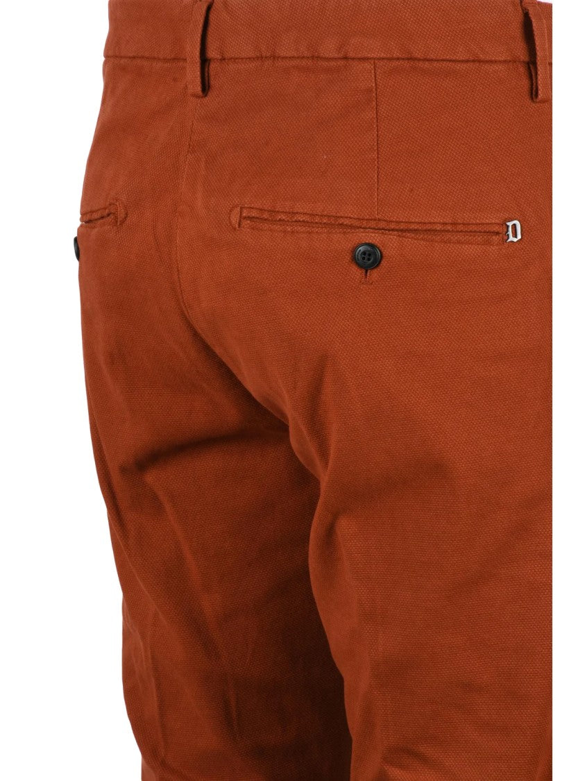 Dondup Red Gaubert Textured Cotton-Linen Blend Trousers