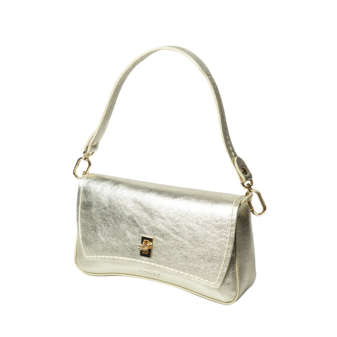 Plinio Visona' Platinum Leather Shoulder Bag