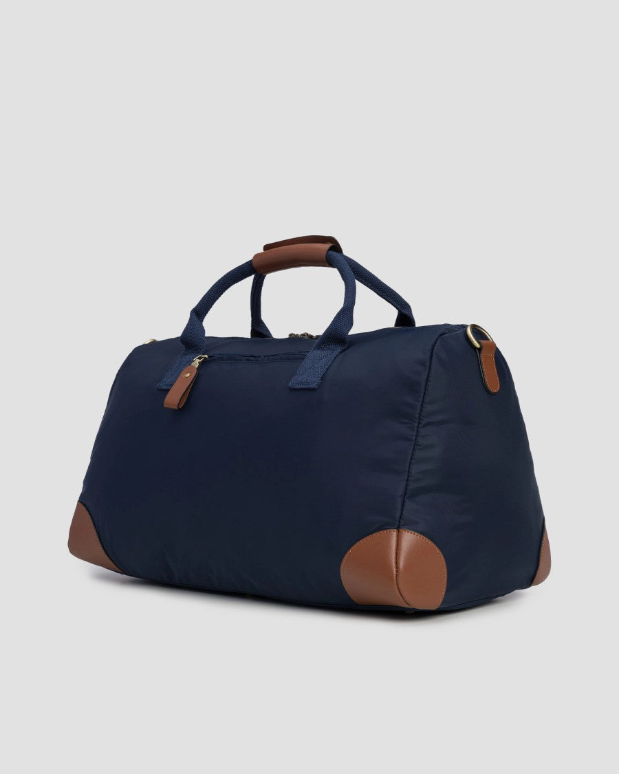 Mc2 Saint Barth Navy Blue Duffle Bag With Brown Leather Accents