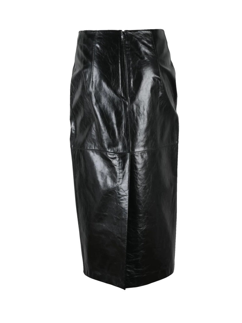 Sportmax Black Bairo Leather Women Skirt