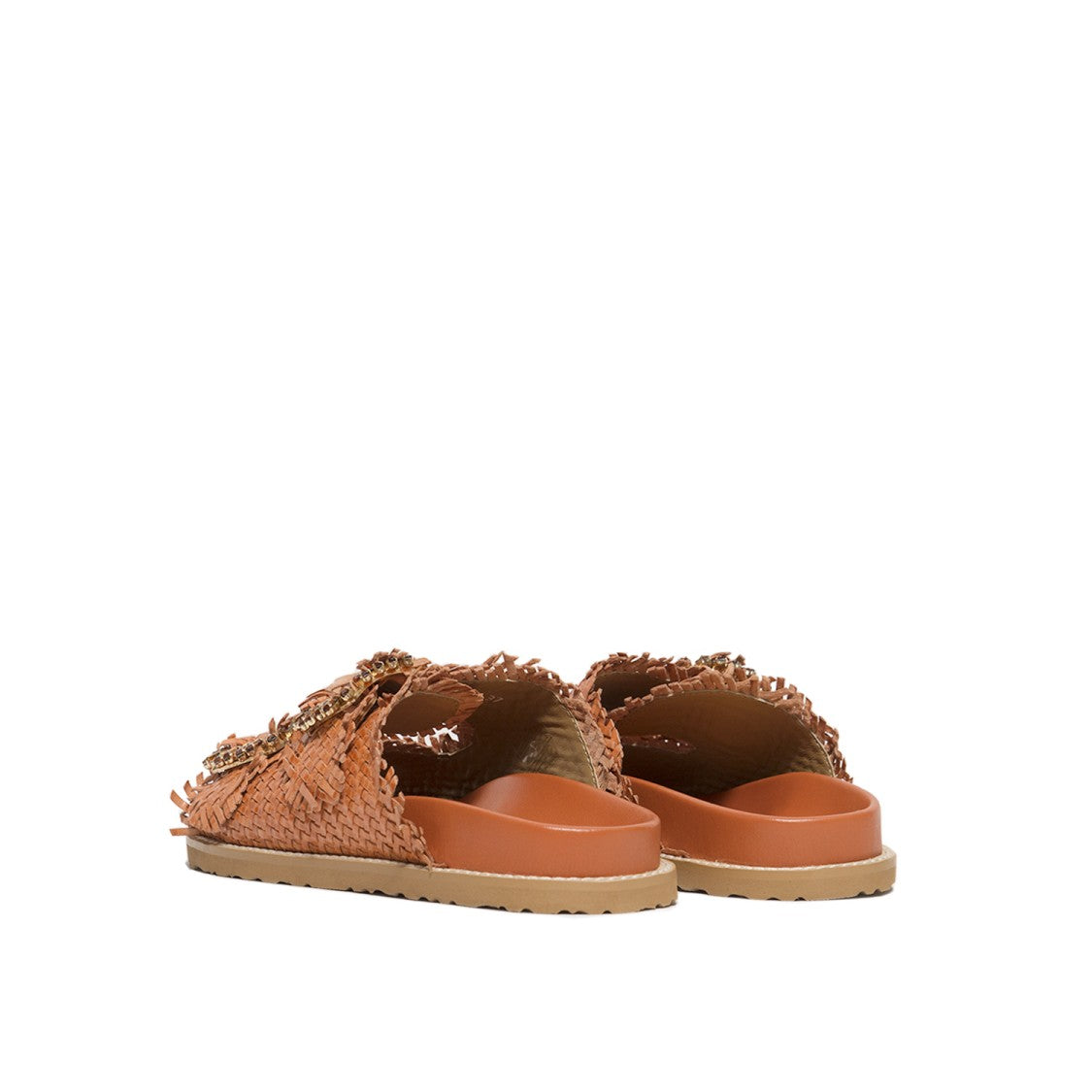 Coral Blue Orange Woven Leather Double-Strap Slipper