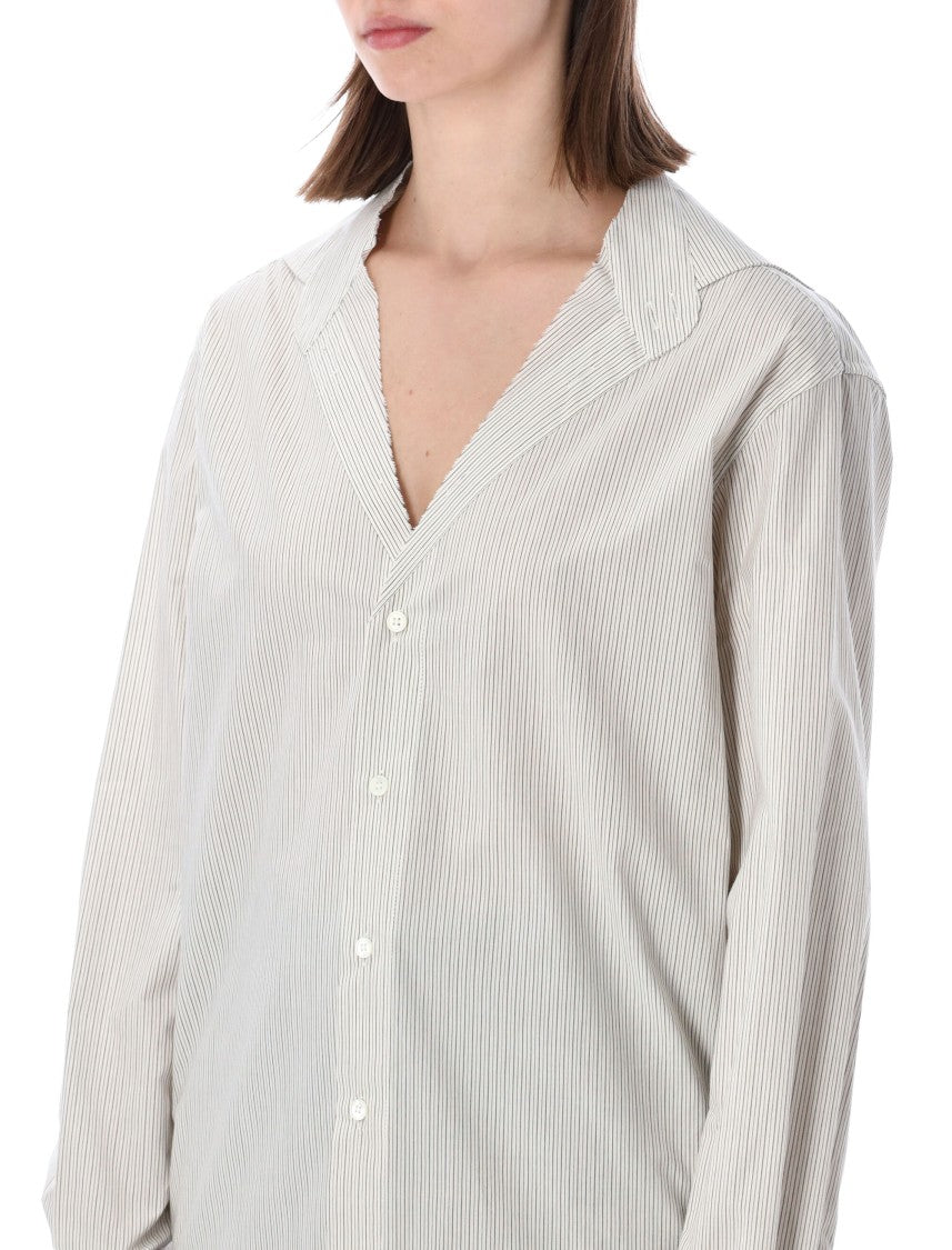 Mm6 By Maison Margiela Collarless Striped Cotton Asymmetrical Long Shirt