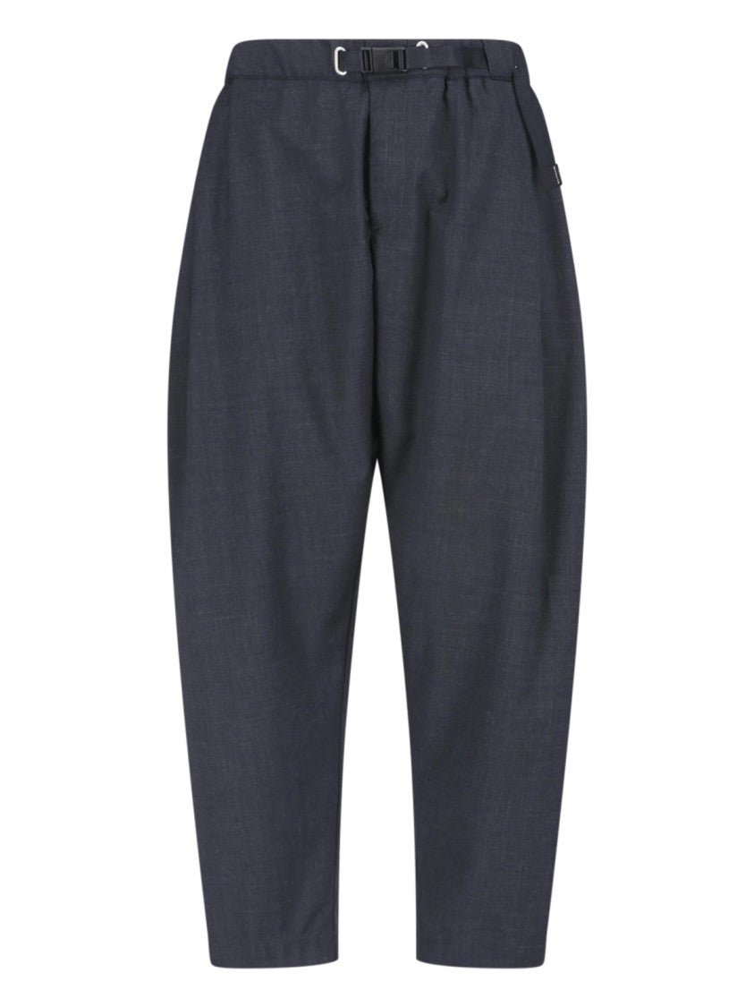 White Sand Black Relaxed Fit Pleated Textured Trousers