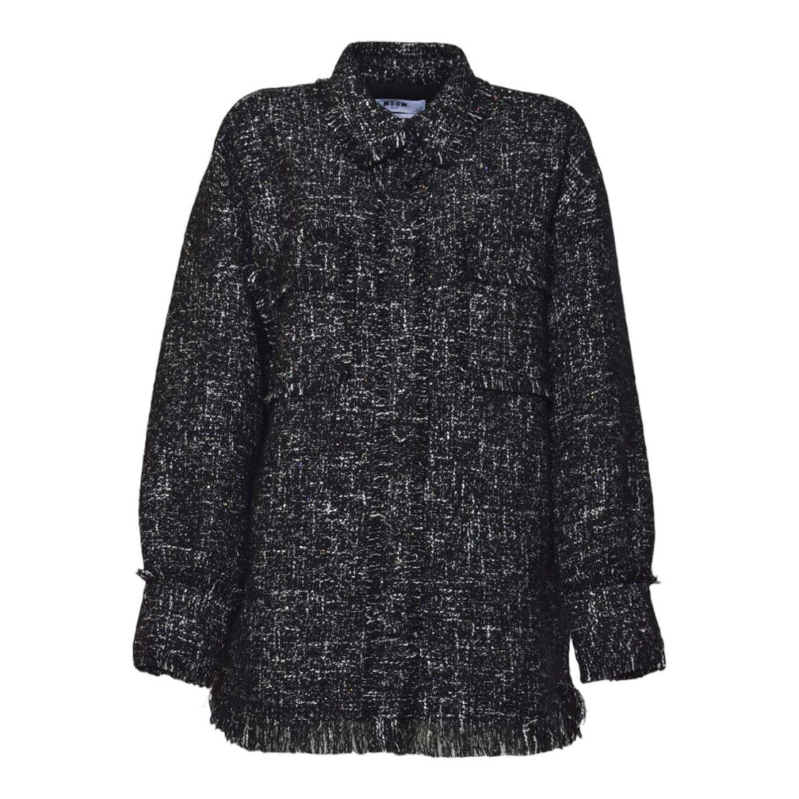 Msgm Textured Long-Sleeve Shirt Jacket With Fringed Edges