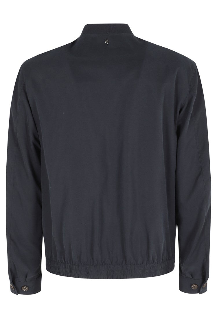 Montecore Blue Microfiber Ribbed-Collar Polyester Bomber Jacket