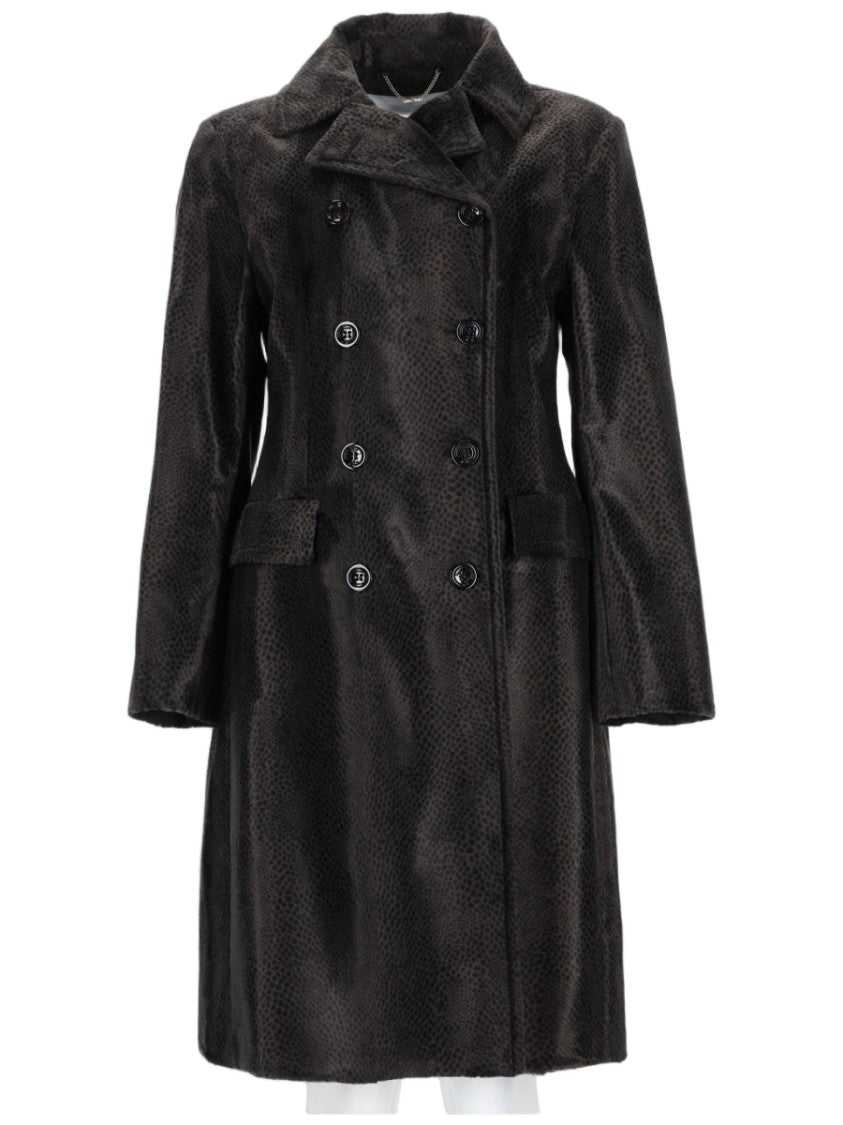 Paltò Double-Breasted Coat With Textured Glossy Fabric
