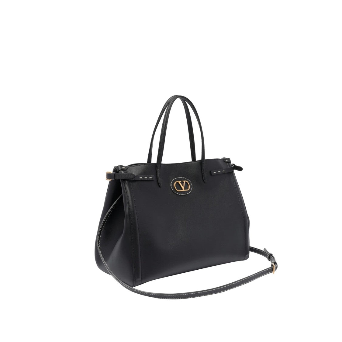 Valentino Garavani Structured Black Leather Medium Antibes Tote Bag