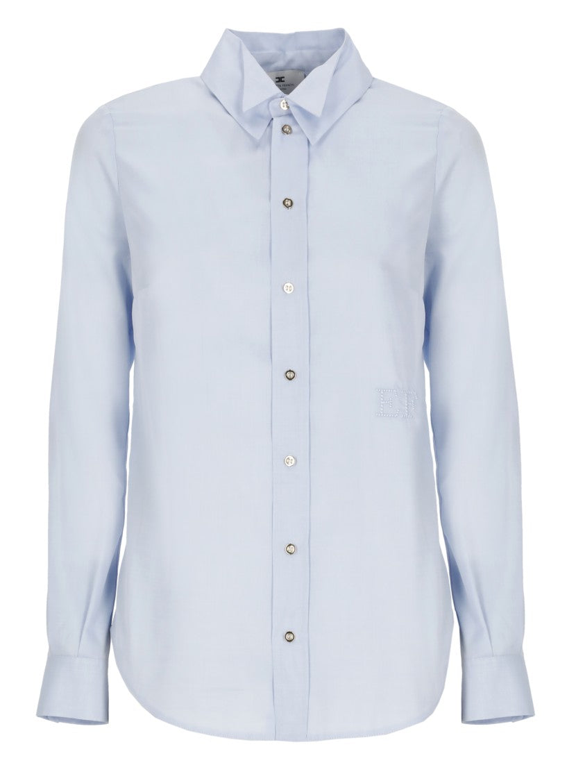 Elisabetta Franchi Light Blue Embroidered Logo Cotton Shirt