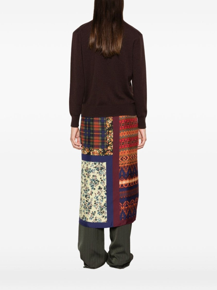 Dries Van Noten Dark Brown Ruffled V-Neck Knit Sweater