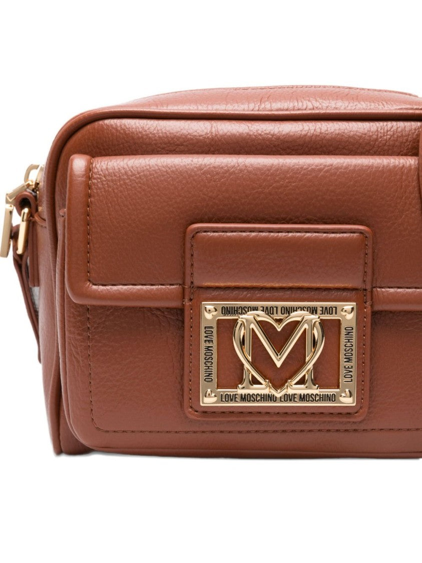 Love Moschino Structured Brown Polyurethane Shoulder Bag