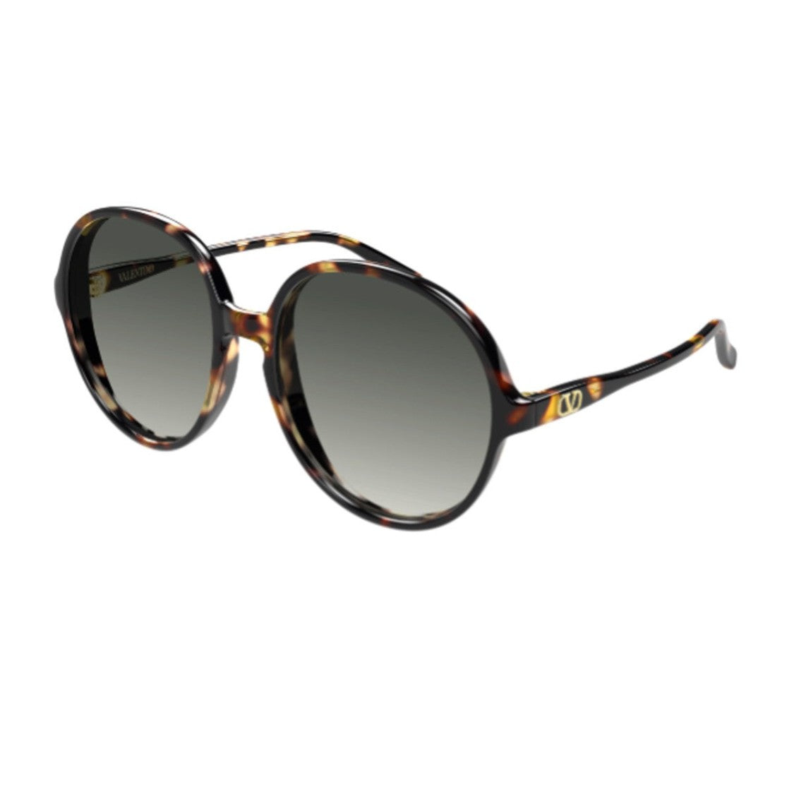 Valentino Havana Linea V Logo Recycled Acetate Round Sunglasses