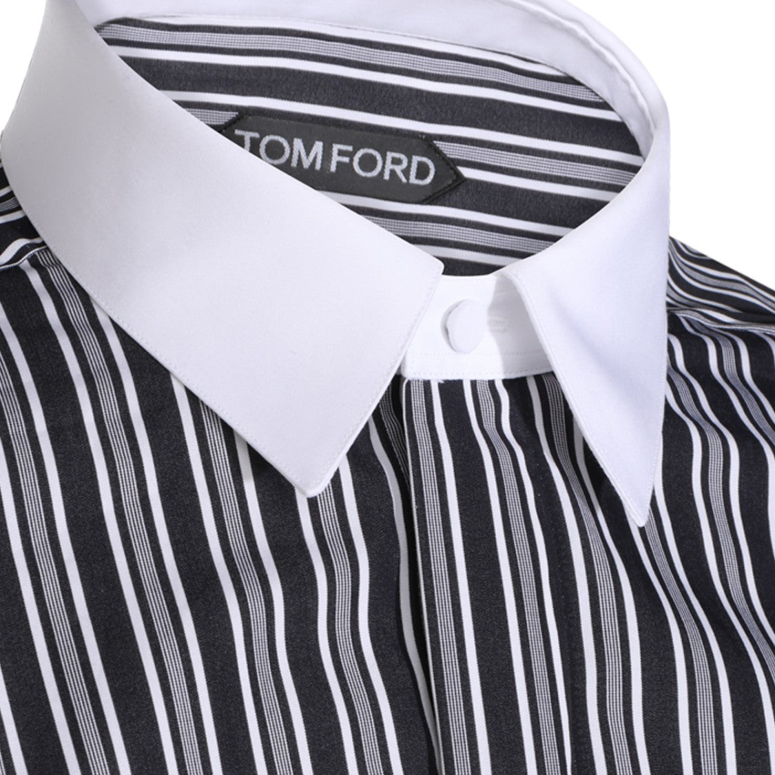 Tom Ford Vertical Striped Long-Sleeve Shirt With Contrasting Collar