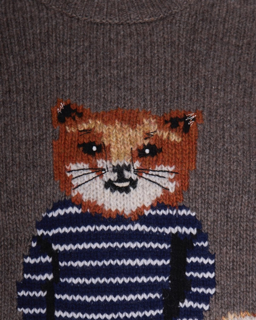 Maison Kitsuné Jacquard Fox Design Mohair-Wool Crewneck Sweater