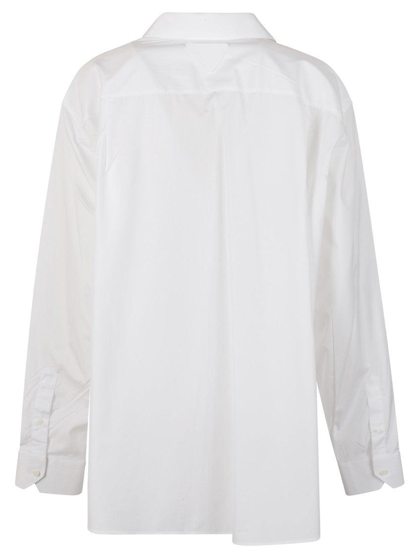 Prada Notched Collar White Button-Up Shirt With Relaxed Fit