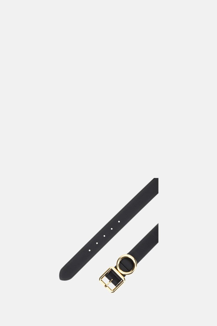 Jacquemus Leather Belt With Geometric Gold Buckle Design
