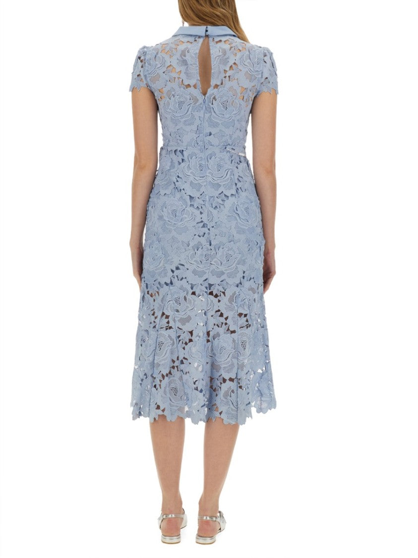 Self-Portrait Floral Lace Midi Dress With Scalloped Edges And Keyhole Back