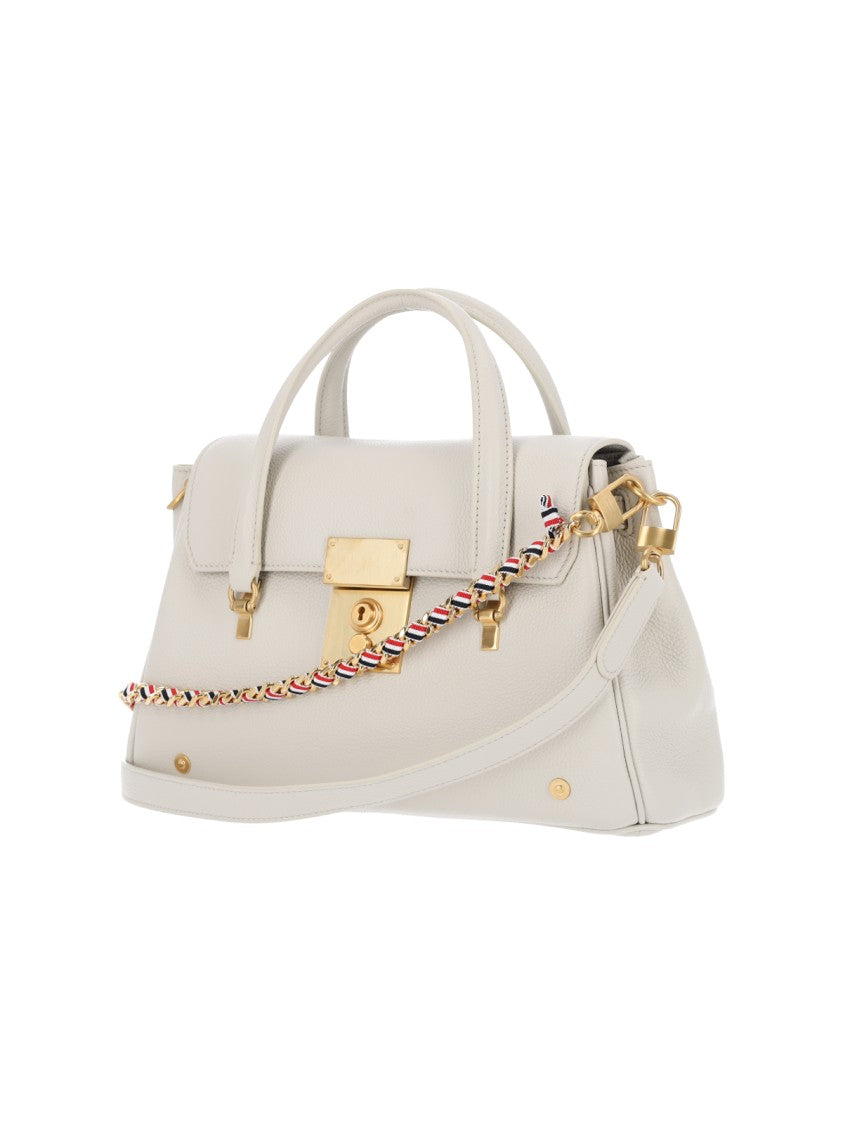 Thom Browne Bolton White Leather Studded Small Tote Bag