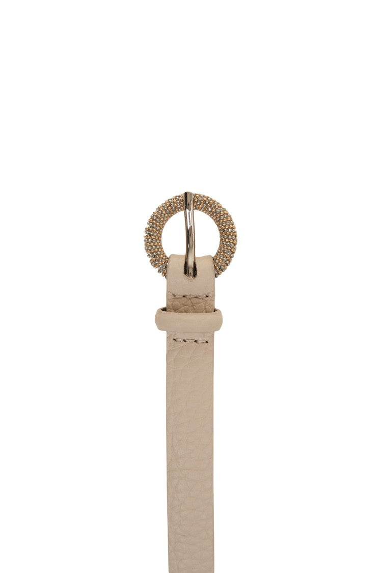 Orciani Hammered Leather Belt With Decorative Round Buckle