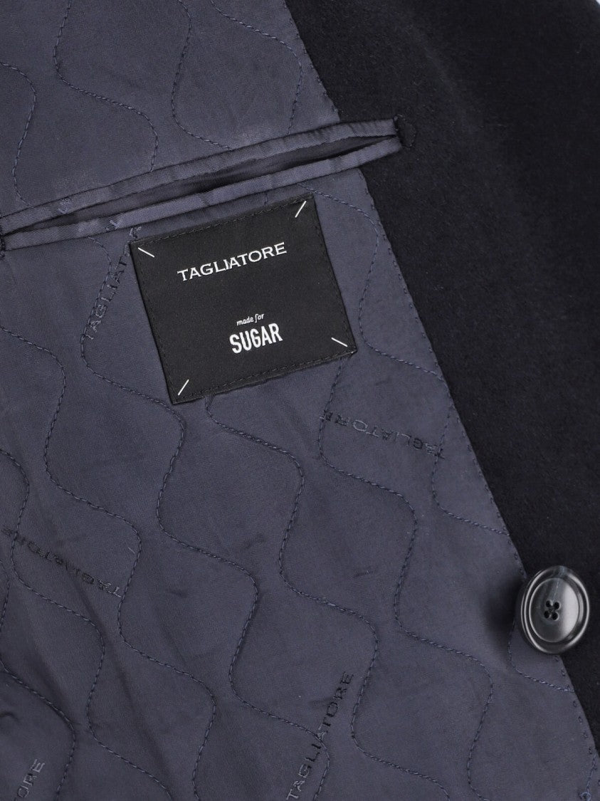Tagliatore Navy Blue Peaked Lapels Virgin Wool Double-Breasted Coat