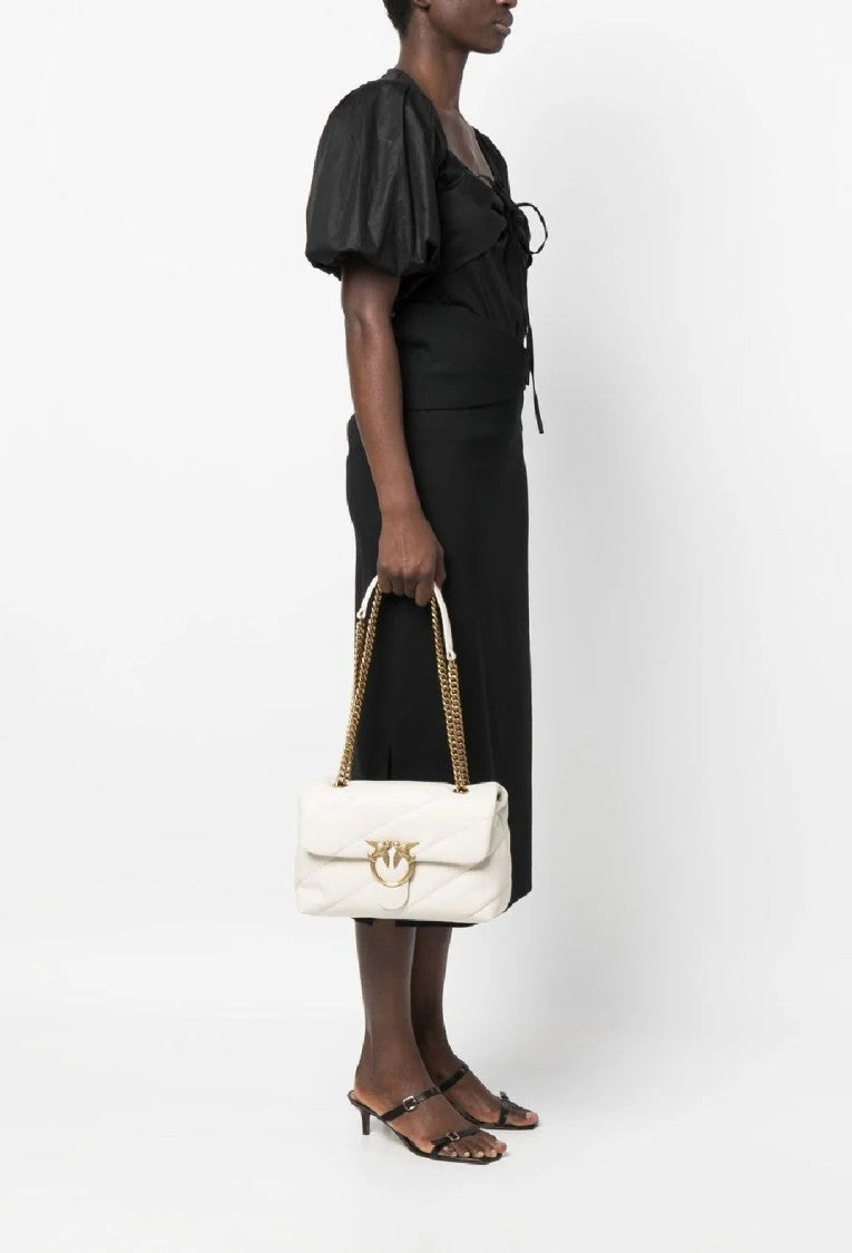 Pinko Quilted White Leather Shoulder Bag