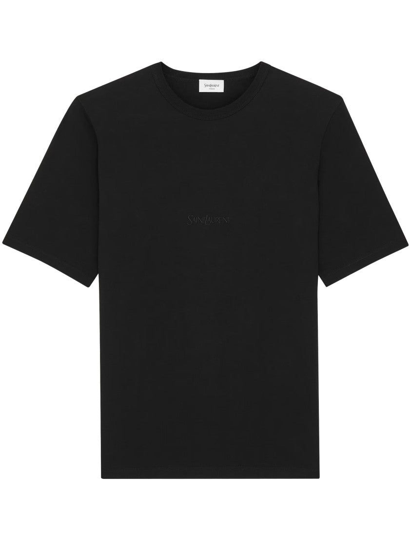 Saint Laurent Black Short-Sleeve Tonal Logo T-Shirt