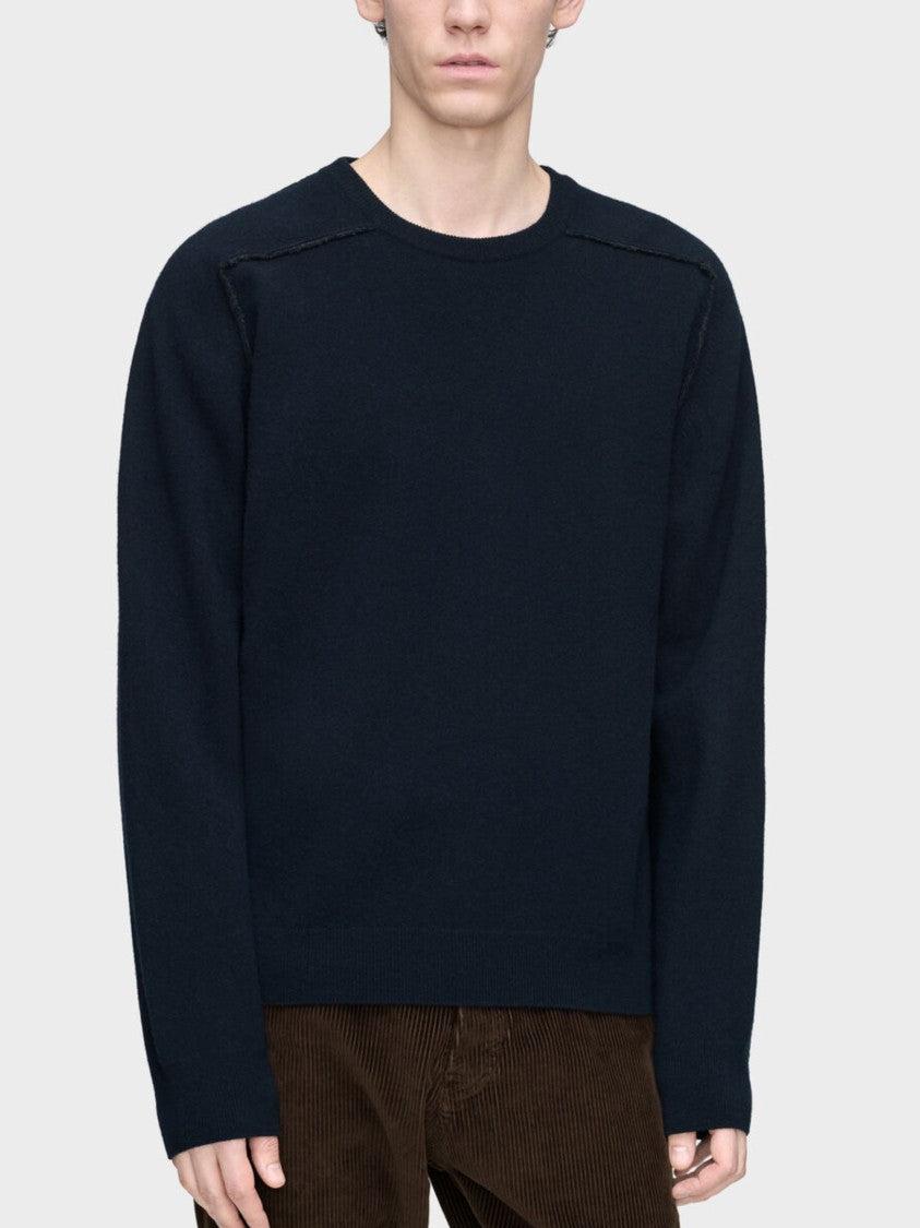 Maison Margiela Navy Minimalist Crew Neck Wool Sweater