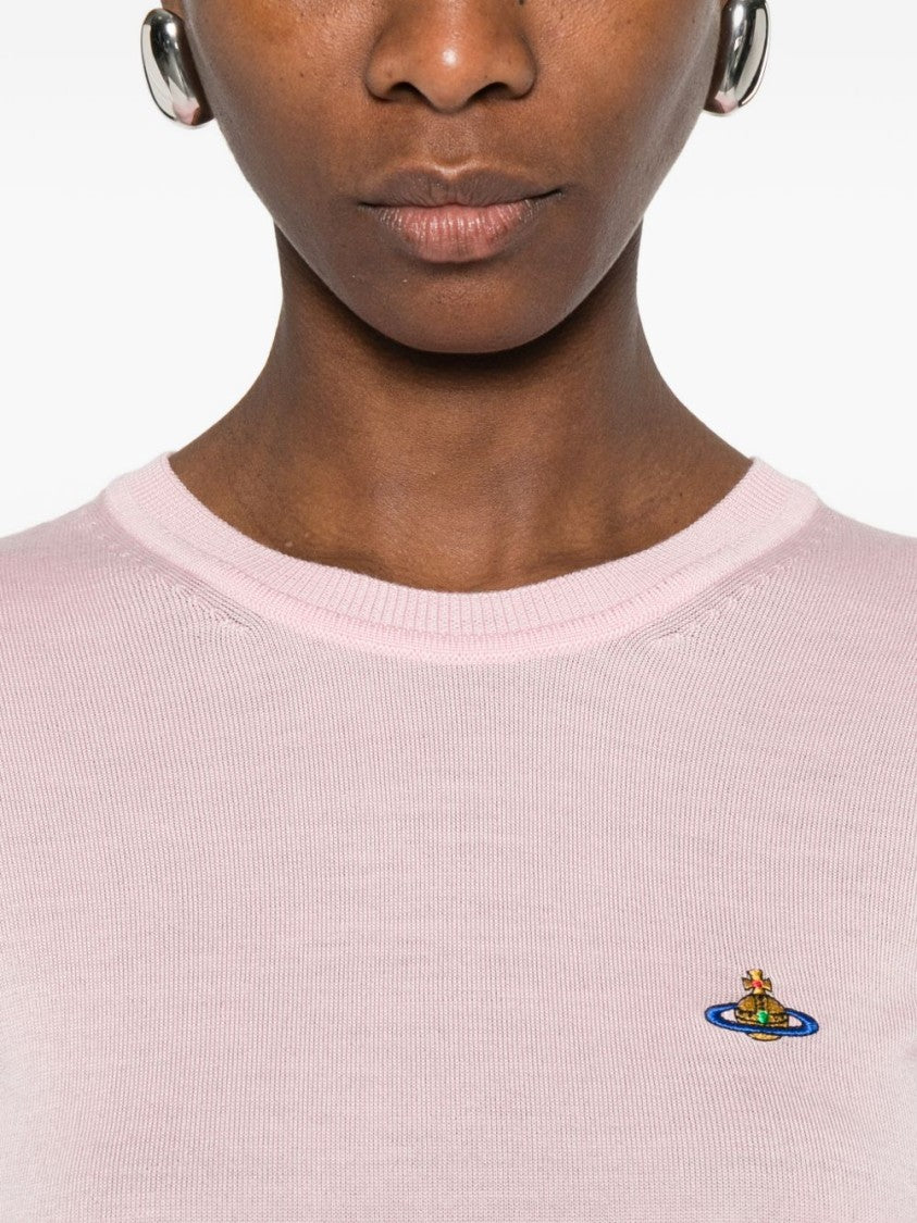 Vivienne Westwood Pink Short Sleeve Ribbed Embroidered Top