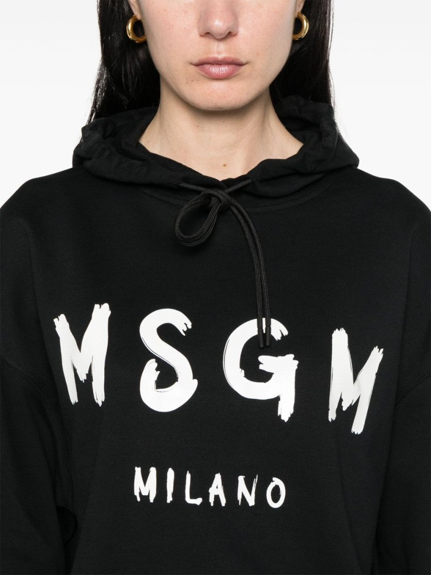 Msgm Black Hoodie With Long Raglan Sleeves