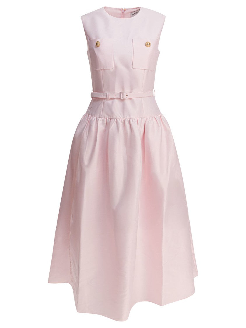 Self-Portrait Pink Taffeta Midi Dress